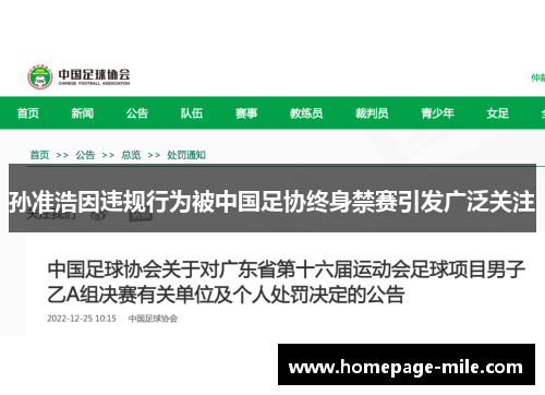 孙准浩因违规行为被中国足协终身禁赛引发广泛关注